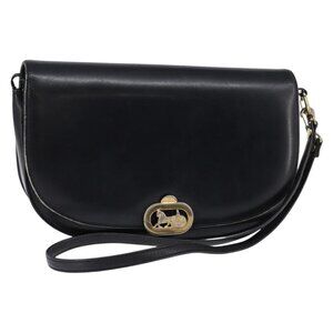 Authentic CELINE Horse Carriage Shoulder Bag Leather Navy Gold